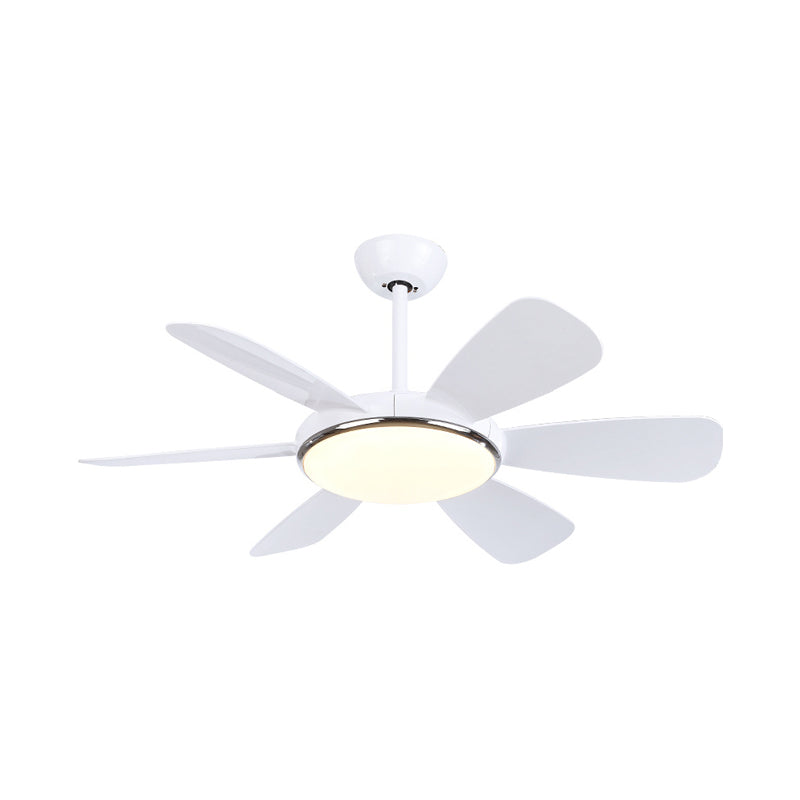 Acrylic Circle Pendant Fan Light Modernism Bedroom 6 Blades LED Semi Flush Lamp in White, 42" Wide Clearhalo 'Ceiling Fans with Lights' 'Ceiling Fans' 'Modern Ceiling Fans' 'Modern' Lighting' 400035