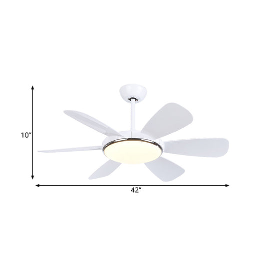 Acrylic Circle Pendant Fan Light Modernism Bedroom 6 Blades LED Semi Flush Lamp in White, 42" Wide Clearhalo 'Ceiling Fans with Lights' 'Ceiling Fans' 'Modern Ceiling Fans' 'Modern' Lighting' 400036