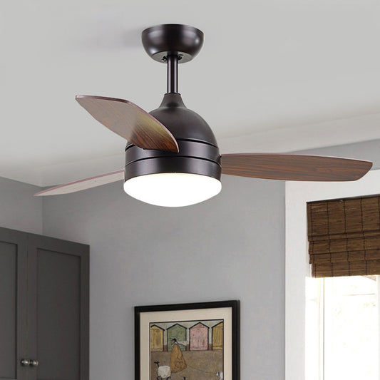 White/Black LED Hanging Fan Light Modernist Metallic Dome Semi Flush Mounted Lamp with 3 Wood Blades, 42" W Black Clearhalo 'Ceiling Fans with Lights' 'Ceiling Fans' 'Modern Ceiling Fans' 'Modern' Lighting' 400057