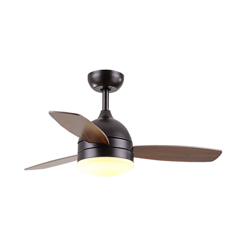 White/Black LED Hanging Fan Light Modernist Metallic Dome Semi Flush Mounted Lamp with 3 Wood Blades, 42" W Clearhalo 'Ceiling Fans with Lights' 'Ceiling Fans' 'Modern Ceiling Fans' 'Modern' Lighting' 400060