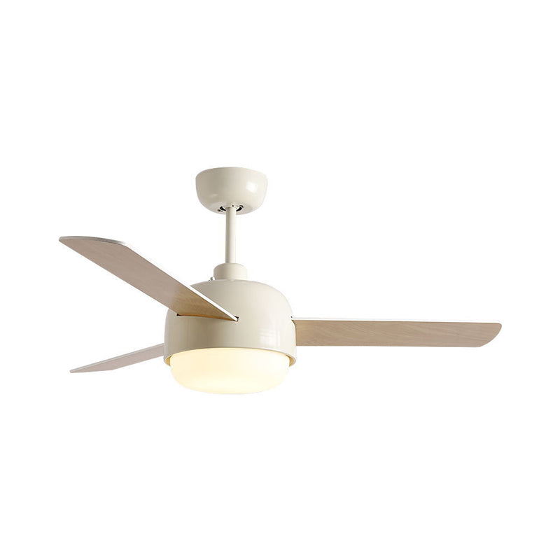 36" Wide LED Dome Semi Flush Lighting Modernist White/Black Finish Metal Ceiling Fan Lamp with 3 Wooden Blades Clearhalo 'Ceiling Fans with Lights' 'Ceiling Fans' 'Modern Ceiling Fans' 'Modern' Lighting' 400084