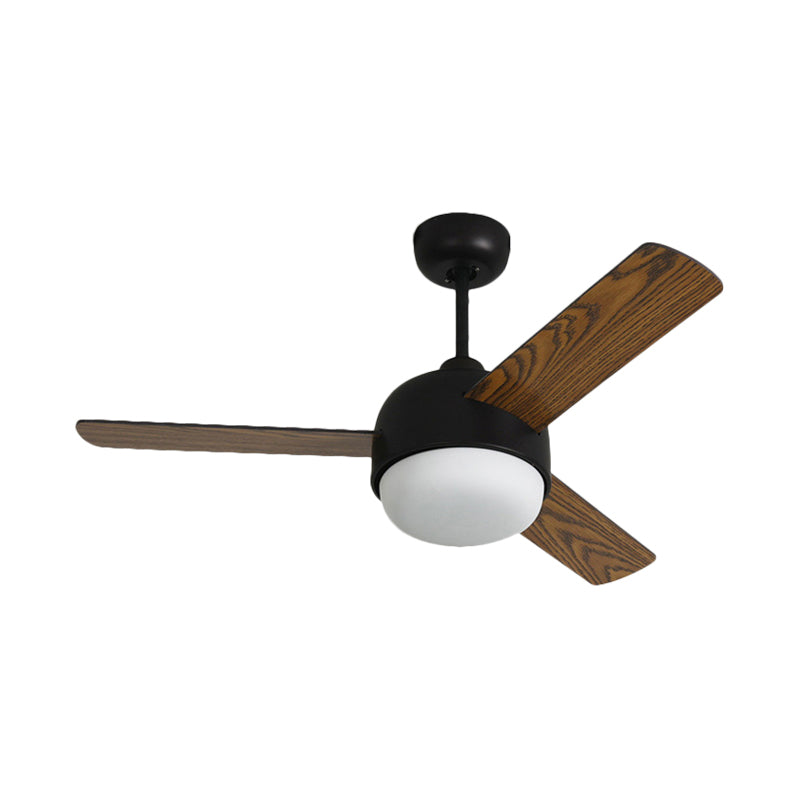36" Wide LED Dome Semi Flush Lighting Modernist White/Black Finish Metal Ceiling Fan Lamp with 3 Wooden Blades Clearhalo 'Ceiling Fans with Lights' 'Ceiling Fans' 'Modern Ceiling Fans' 'Modern' Lighting' 400089