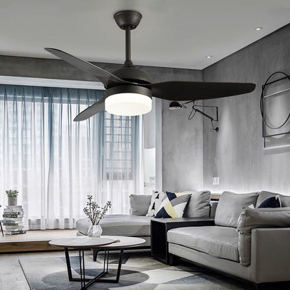 Metal Black Ceiling Fan Light Drum Contemporary 3 Blades LED Semi Flush Mounted Lamp, 48" W Black Clearhalo 'Ceiling Fans with Lights' 'Ceiling Fans' 'Modern Ceiling Fans' 'Modern' Lighting' 400110