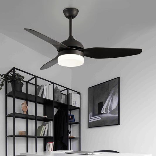 Metal Black Ceiling Fan Light Drum Contemporary 3 Blades LED Semi Flush Mounted Lamp, 48" W Clearhalo 'Ceiling Fans with Lights' 'Ceiling Fans' 'Modern Ceiling Fans' 'Modern' Lighting' 400112