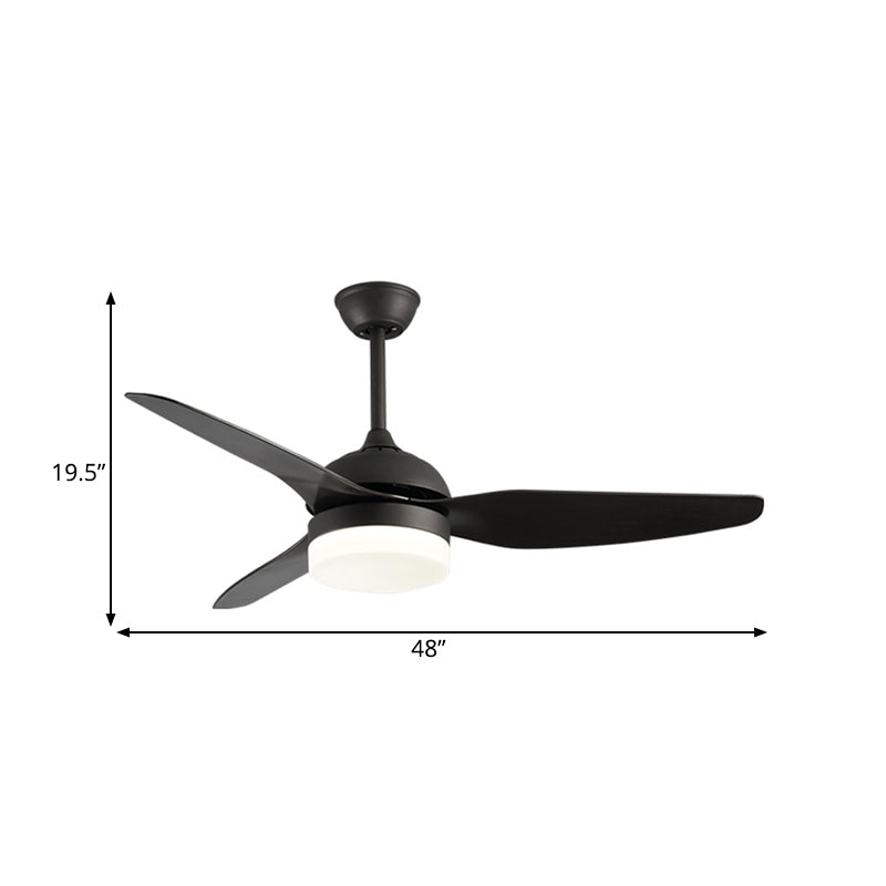 Metal Black Ceiling Fan Light Drum Contemporary 3 Blades LED Semi Flush Mounted Lamp, 48" W Clearhalo 'Ceiling Fans with Lights' 'Ceiling Fans' 'Modern Ceiling Fans' 'Modern' Lighting' 400114