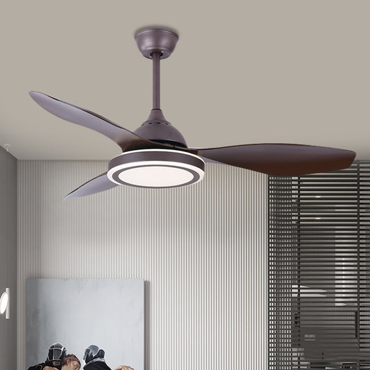 Metal Circle Semi Flush Mount Lamp Modernism Bedroom LED Pendant Fan Light in Dark Coffee with 3 Brown Blades, 48" Wide Clearhalo 'Ceiling Fans with Lights' 'Ceiling Fans' 'Modern Ceiling Fans' 'Modern' Lighting' 400126