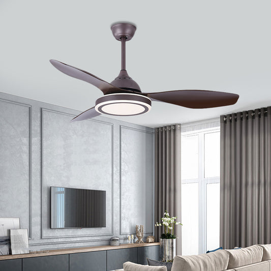 Metal Circle Semi Flush Mount Lamp Modernism Bedroom LED Pendant Fan Light in Dark Coffee with 3 Brown Blades, 48" Wide Clearhalo 'Ceiling Fans with Lights' 'Ceiling Fans' 'Modern Ceiling Fans' 'Modern' Lighting' 400127