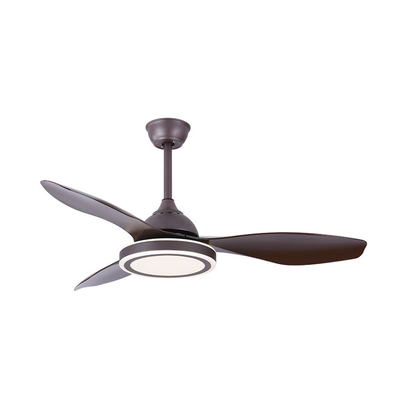 Metal Circle Semi Flush Mount Lamp Modernism Bedroom LED Pendant Fan Light in Dark Coffee with 3 Brown Blades, 48" Wide Clearhalo 'Ceiling Fans with Lights' 'Ceiling Fans' 'Modern Ceiling Fans' 'Modern' Lighting' 400128