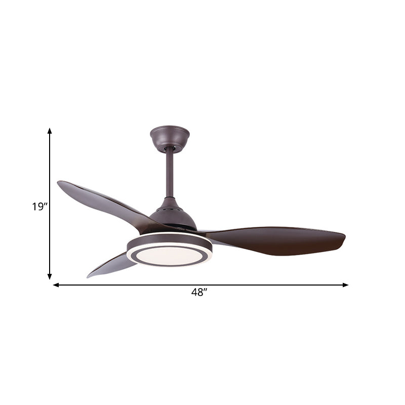 Metal Circle Semi Flush Mount Lamp Modernism Bedroom LED Pendant Fan Light in Dark Coffee with 3 Brown Blades, 48" Wide Clearhalo 'Ceiling Fans with Lights' 'Ceiling Fans' 'Modern Ceiling Fans' 'Modern' Lighting' 400129