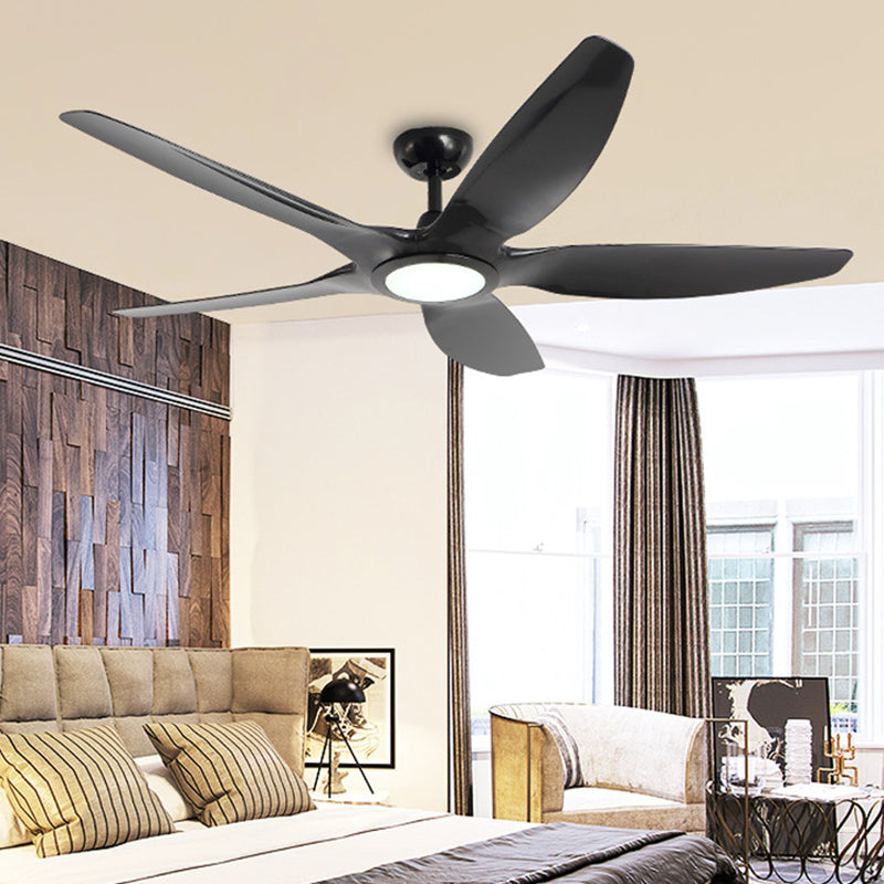 LED 5 Blades Semi Flush Lighting Modernist Black Finish Metal Ceiling Fan Lamp Fixture for Bedroom, 60" W Clearhalo 'Ceiling Fans with Lights' 'Ceiling Fans' 'Modern Ceiling Fans' 'Modern' Lighting' 400136