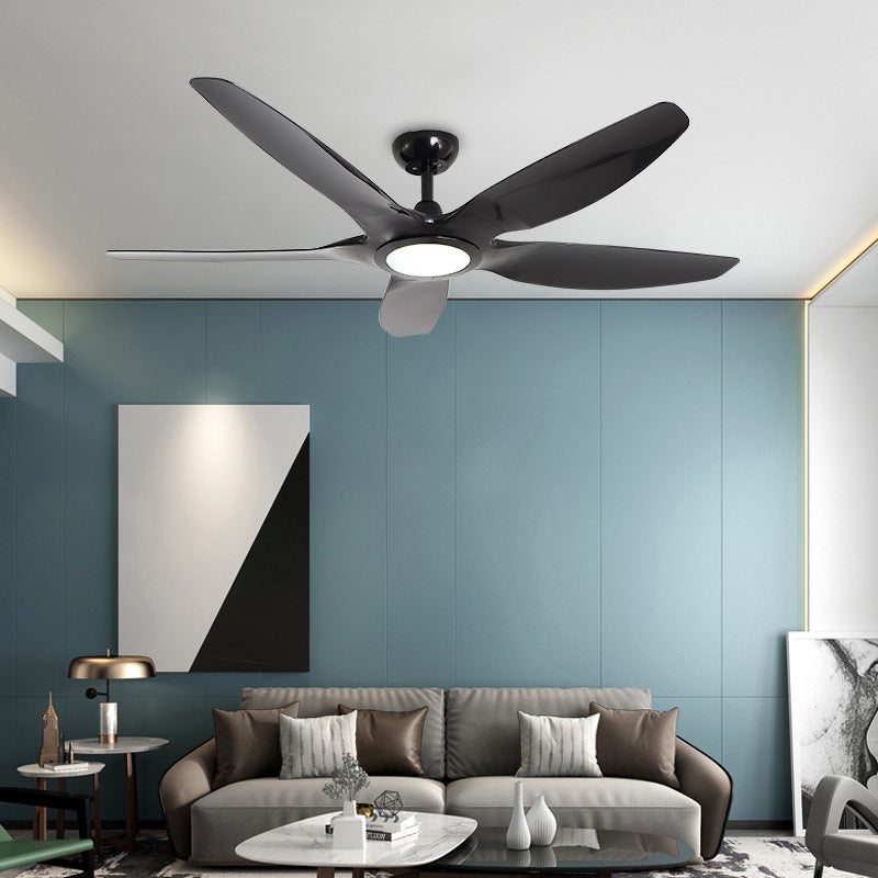 LED 5 Blades Semi Flush Lighting Modernist Black Finish Metal Ceiling Fan Lamp Fixture for Bedroom, 60" W Clearhalo 'Ceiling Fans with Lights' 'Ceiling Fans' 'Modern Ceiling Fans' 'Modern' Lighting' 400137