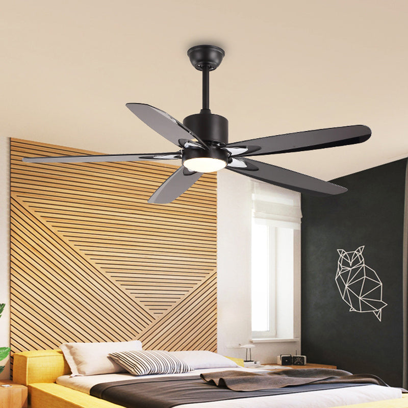 55.5" W LED Semi Flush Mount Contemporary Circle Metallic Hanging Ceiling Fan Lighting in Black for Bedroom, 5 Blades Black Clearhalo 'Ceiling Fans with Lights' 'Ceiling Fans' 'Modern Ceiling Fans' 'Modern' Lighting' 400140