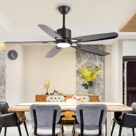 55.5" W LED Semi Flush Mount Contemporary Circle Metallic Hanging Ceiling Fan Lighting in Black for Bedroom, 5 Blades Clearhalo 'Ceiling Fans with Lights' 'Ceiling Fans' 'Modern Ceiling Fans' 'Modern' Lighting' 400142