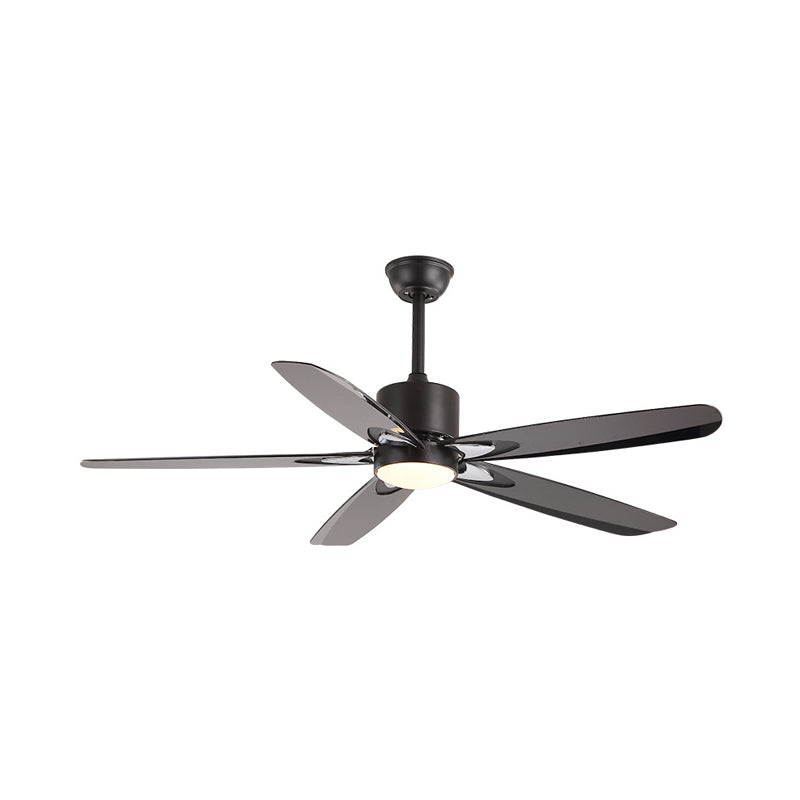 55.5" W LED Semi Flush Mount Contemporary Circle Metallic Hanging Ceiling Fan Lighting in Black for Bedroom, 5 Blades Clearhalo 'Ceiling Fans with Lights' 'Ceiling Fans' 'Modern Ceiling Fans' 'Modern' Lighting' 400143