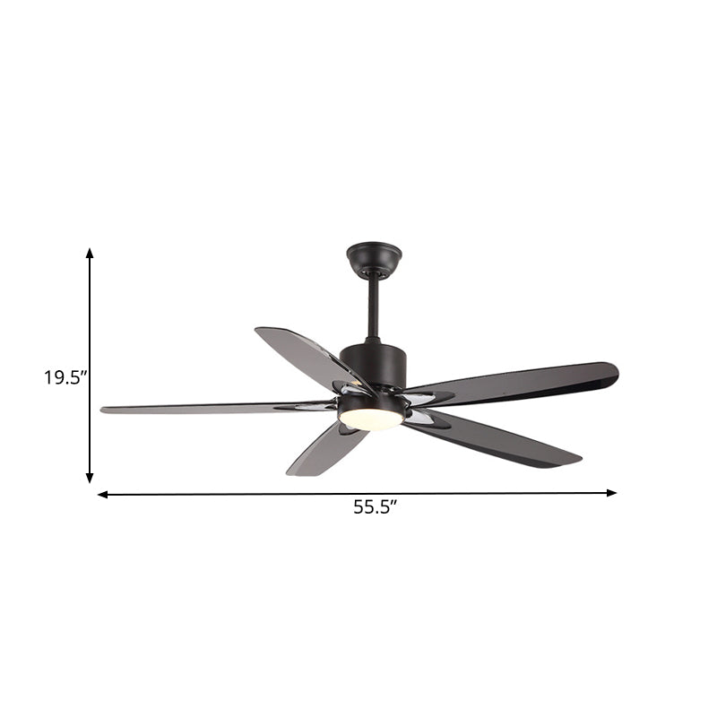 55.5" W LED Semi Flush Mount Contemporary Circle Metallic Hanging Ceiling Fan Lighting in Black for Bedroom, 5 Blades Clearhalo 'Ceiling Fans with Lights' 'Ceiling Fans' 'Modern Ceiling Fans' 'Modern' Lighting' 400144