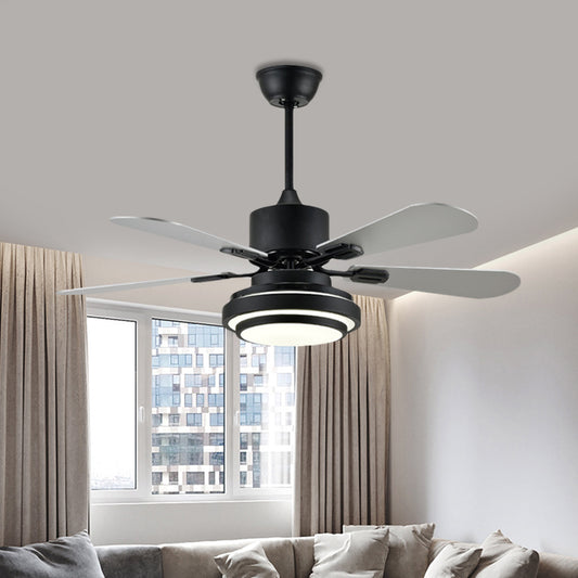48" W Black LED Ceiling Fan Lamp Modernist Metal Round Semi Flush Mounted Lamp for Living Room with 4 Silver Blades, Frequency Conversion Black Clearhalo 'Ceiling Fans with Lights' 'Ceiling Fans' 'Modern Ceiling Fans' 'Modern' Lighting' 400155