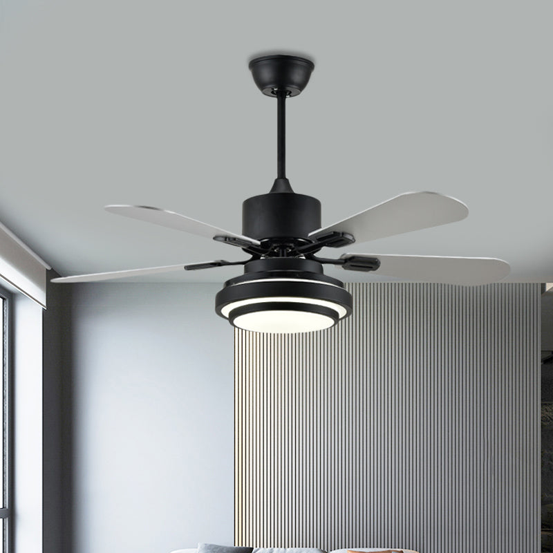48" W Black LED Ceiling Fan Lamp Modernist Metal Round Semi Flush Mounted Lamp for Living Room with 4 Silver Blades, Frequency Conversion Clearhalo 'Ceiling Fans with Lights' 'Ceiling Fans' 'Modern Ceiling Fans' 'Modern' Lighting' 400156