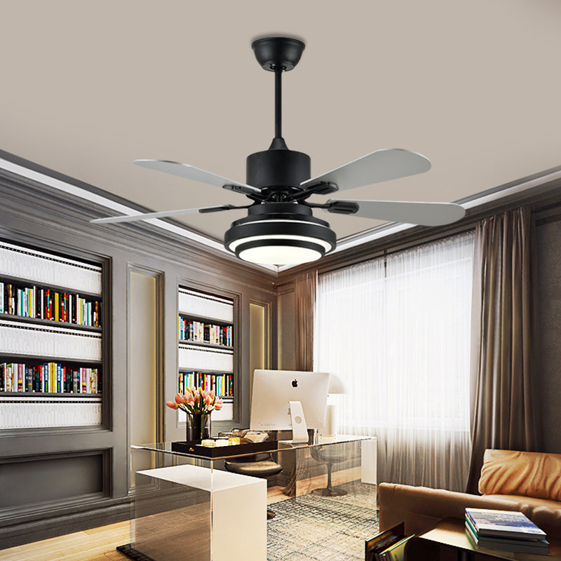 48" W Black LED Ceiling Fan Lamp Modernist Metal Round Semi Flush Mounted Lamp for Living Room with 4 Silver Blades, Frequency Conversion Clearhalo 'Ceiling Fans with Lights' 'Ceiling Fans' 'Modern Ceiling Fans' 'Modern' Lighting' 400157