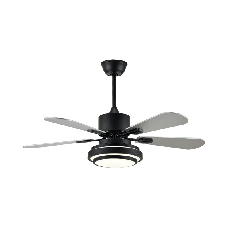 48" W Black LED Ceiling Fan Lamp Modernist Metal Round Semi Flush Mounted Lamp for Living Room with 4 Silver Blades, Frequency Conversion Clearhalo 'Ceiling Fans with Lights' 'Ceiling Fans' 'Modern Ceiling Fans' 'Modern' Lighting' 400158