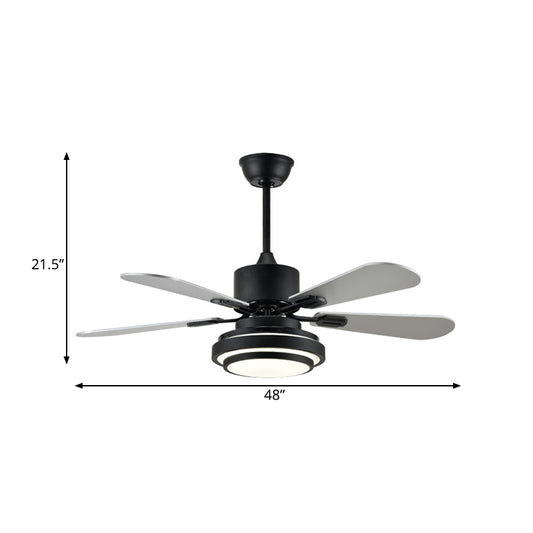 48" W Black LED Ceiling Fan Lamp Modernist Metal Round Semi Flush Mounted Lamp for Living Room with 4 Silver Blades, Frequency Conversion Clearhalo 'Ceiling Fans with Lights' 'Ceiling Fans' 'Modern Ceiling Fans' 'Modern' Lighting' 400159