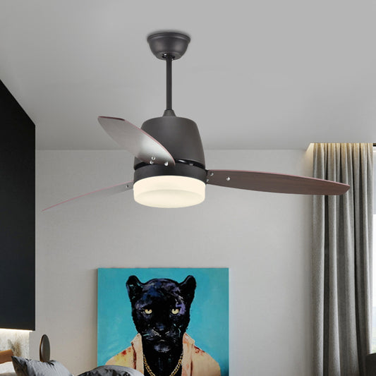Modern Cylinder Semi Flush Mount Lamp LED Metal Hanging Fan Lamp in Black with 3 Blades, 48" Wide Black Clearhalo 'Ceiling Fans with Lights' 'Ceiling Fans' 'Modern Ceiling Fans' 'Modern' Lighting' 400170