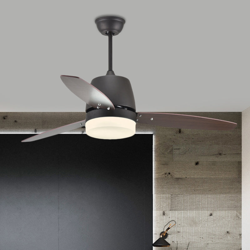 Modern Cylinder Semi Flush Mount Lamp LED Metal Hanging Fan Lamp in Black with 3 Blades, 48" Wide Clearhalo 'Ceiling Fans with Lights' 'Ceiling Fans' 'Modern Ceiling Fans' 'Modern' Lighting' 400171