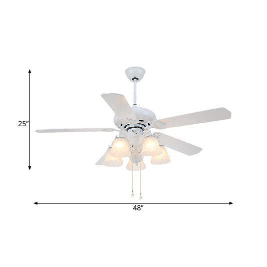 White 5 Lights Hanging Fan Lighting Modernist Opal Glass Bell Shade Semi Flush Lamp with 5 Blades for Living Room, 48" W Clearhalo 'Ceiling Fans with Lights' 'Ceiling Fans' 'Modern Ceiling Fans' 'Modern' Lighting' 400184