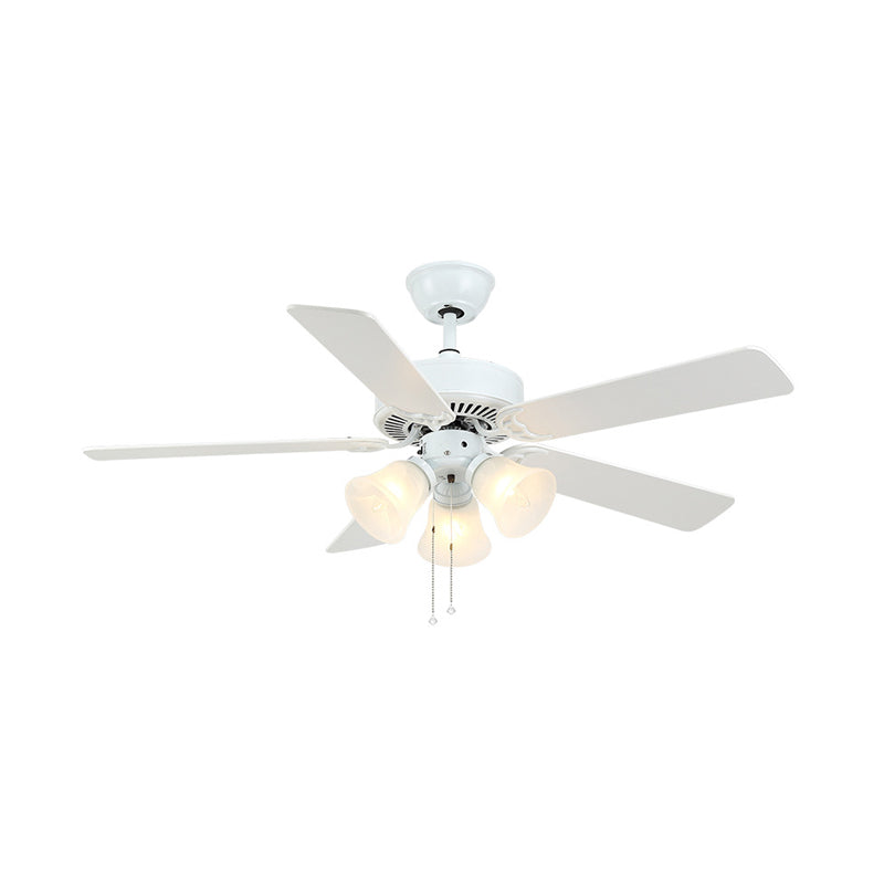 Modern Bell Semi Flush Light Fixture 3 Bulbs 52" Wide Cream Glass 5 Blades Pendant Fan Lamp in White Clearhalo 'Ceiling Fans with Lights' 'Ceiling Fans' 'Modern Ceiling Fans' 'Modern' Lighting' 400193