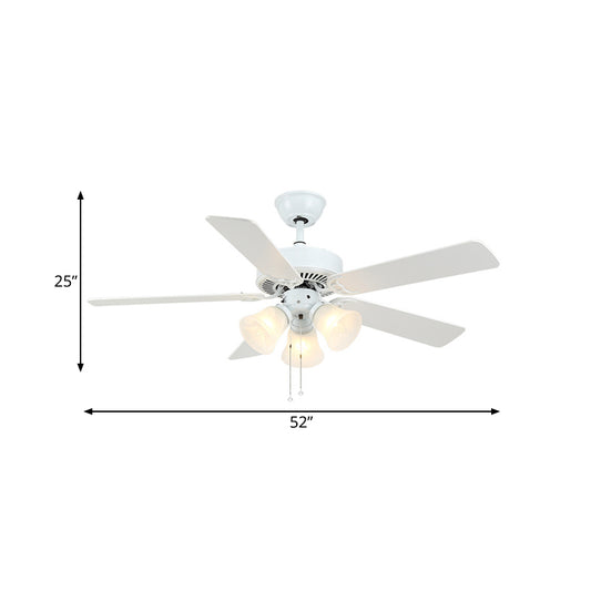 Modern Bell Semi Flush Light Fixture 3 Bulbs 52" Wide Cream Glass 5 Blades Pendant Fan Lamp in White Clearhalo 'Ceiling Fans with Lights' 'Ceiling Fans' 'Modern Ceiling Fans' 'Modern' Lighting' 400194