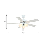 Modern Bell Semi Flush Light Fixture 3 Bulbs 52" Wide Cream Glass 5 Blades Pendant Fan Lamp in White Clearhalo 'Ceiling Fans with Lights' 'Ceiling Fans' 'Modern Ceiling Fans' 'Modern' Lighting' 400194