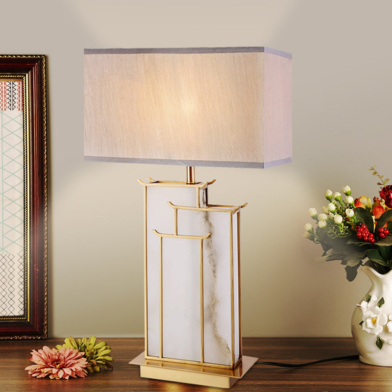 Table Front Light Modern Rectangle Table Light Fabric 1 Bulb Task Lighting in White with ...