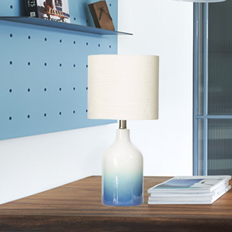 Urn Task Light Modern Ceramic 1 Head Blue Table Lamp with Drum White Fabric Shade Blue Clearhalo 'Lamps' 'Table Lamps' Lighting' 400245