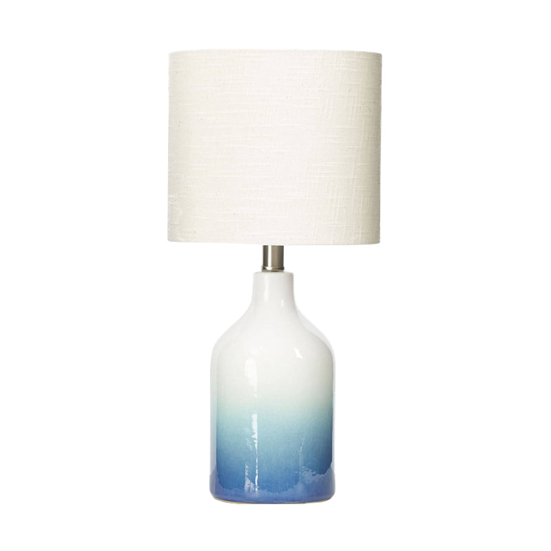 Urn Task Light Modern Ceramic 1 Head Blue Table Lamp with Drum White Fabric Shade Clearhalo 'Lamps' 'Table Lamps' Lighting' 400247