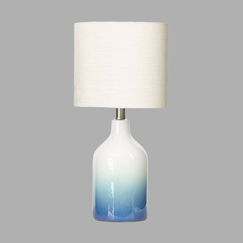 Urn Task Light Modern Ceramic 1 Head Blue Table Lamp with Drum White Fabric Shade Clearhalo 'Lamps' 'Table Lamps' Lighting' 400248