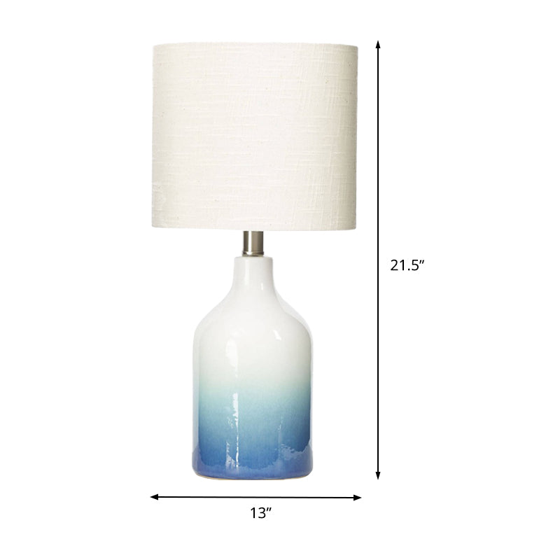 Urn Task Light Modern Ceramic 1 Head Blue Table Lamp with Drum White Fabric Shade Clearhalo 'Lamps' 'Table Lamps' Lighting' 400249