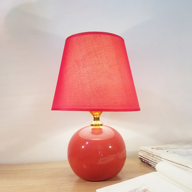 Wide Flare Task Light Modernist Fabric 1 Head Red Small Desk Lamp with Ceramic Base, 8"/9" Wide Red Clearhalo 'Lamps' 'Table Lamps' Lighting' 400270