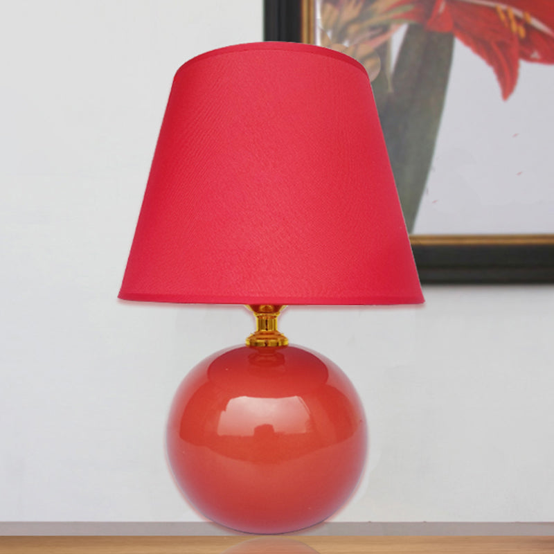 Wide Flare Task Light Modernist Fabric 1 Head Red Small Desk Lamp with Ceramic Base, 8"/9" Wide Clearhalo 'Lamps' 'Table Lamps' Lighting' 400271