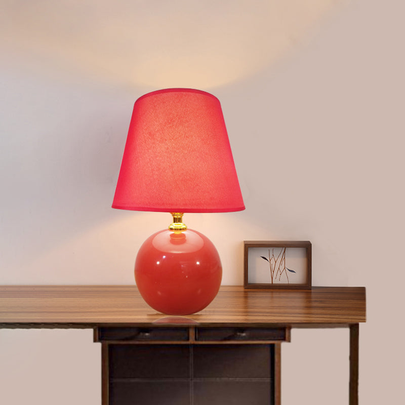Wide Flare Task Light Modernist Fabric 1 Head Red Small Desk Lamp with Ceramic Base, 8"/9" Wide Clearhalo 'Lamps' 'Table Lamps' Lighting' 400272