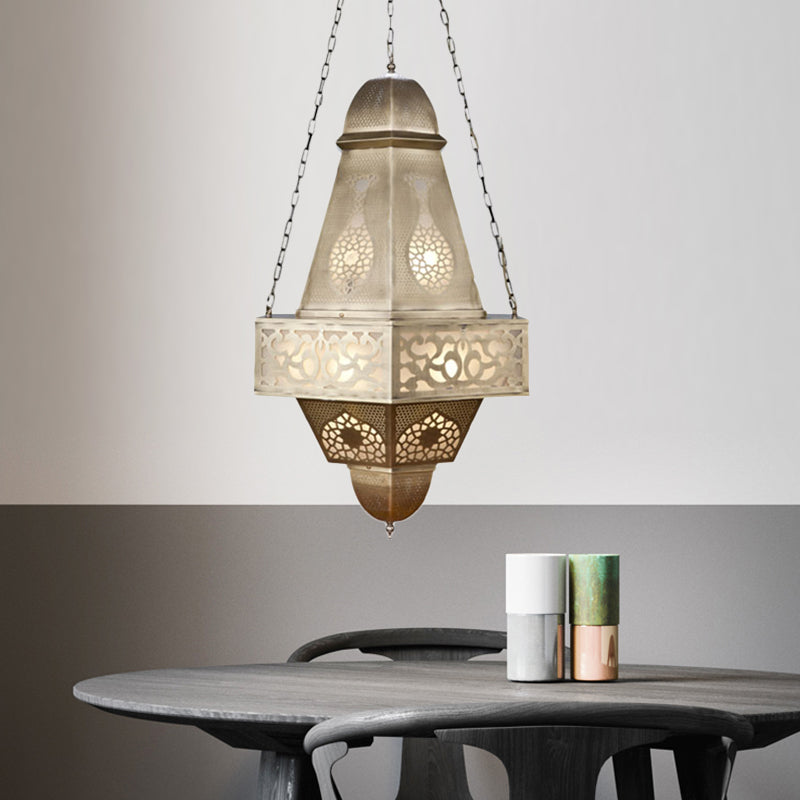 6 Heads Tower Chandelier Lighting Arab Brass Finish Metallic Hanging Ceiling Lamp with Chain Clearhalo 'Ceiling Lights' 'Chandeliers' Lighting' options 400297