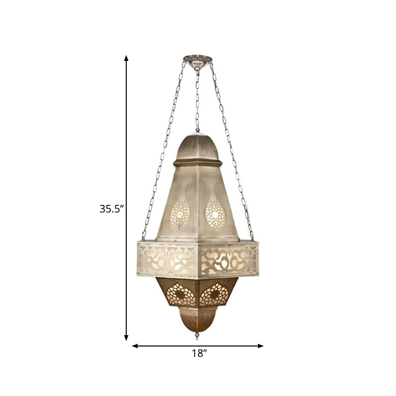 6 Heads Tower Chandelier Lighting Arab Brass Finish Metallic Hanging Ceiling Lamp with Chain Clearhalo 'Ceiling Lights' 'Chandeliers' Lighting' options 400300