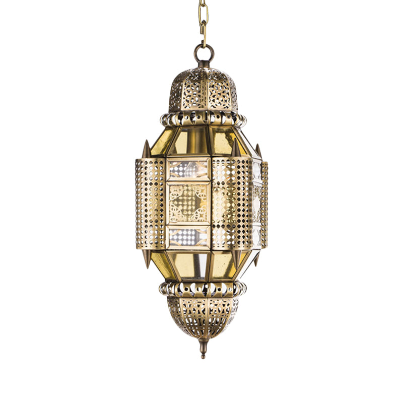 Lantern Metal Hanging Chandelier Arab 3 Bulbs Hallway Ceiling Pendant Lamp in Brass Clearhalo 'Ceiling Lights' 'Chandeliers' Lighting' options 400304