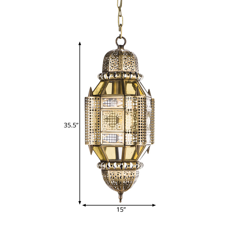 Lantern Metal Hanging Chandelier Arab 3 Bulbs Hallway Ceiling Pendant Lamp in Brass Clearhalo 'Ceiling Lights' 'Chandeliers' Lighting' options 400305