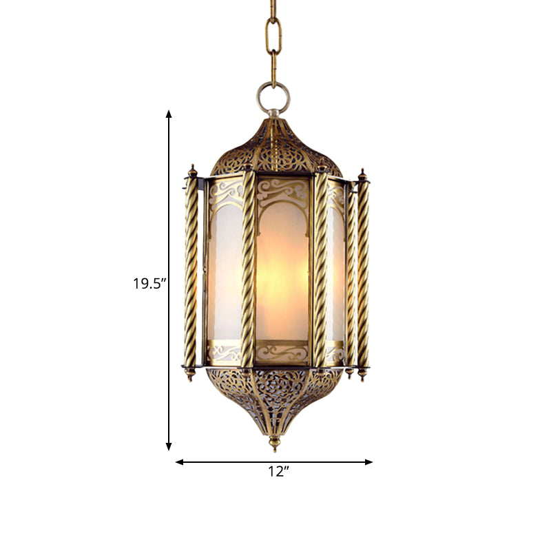 Metallic Brass Pendant Chandelier Lantern 3 Lights Arab Hanging Ceiling Light with Opal Glass Shade Clearhalo 'Ceiling Lights' 'Chandeliers' Lighting' options 400315
