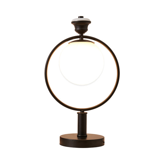 1 Head Bedside Desk Light Modern Black Night Table Lamp with Global Milky Glass Shade Clearhalo 'Lamps' 'Table Lamps' Lighting' 400319