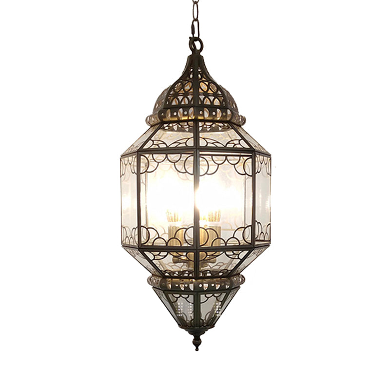 3-Head Pendant Lighting Antiqued Arab Balcony Hanging Chandelier with Lantern Clear Glass Shade in Bronze Clearhalo 'Ceiling Lights' 'Chandeliers' Lighting' options 400323