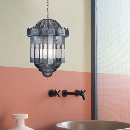 6 Heads Lantern Ceiling Chandelier Art Deco Grey Finish Metallic Hanging Pendant Light Grey Clearhalo 'Ceiling Lights' 'Chandeliers' Lighting' options 400341_d3bb9aa1-90ef-4767-a4b0-0803d60e74b9
