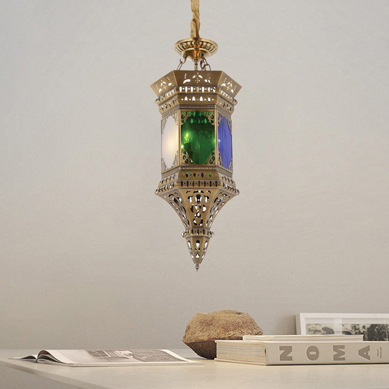 Lantern Bedroom Ceiling Chandelier Arab Metal 3 Heads Brass Suspended Pendant Light with Frosted Glass Shade Clearhalo 'Ceiling Lights' 'Chandeliers' Lighting' options 400388