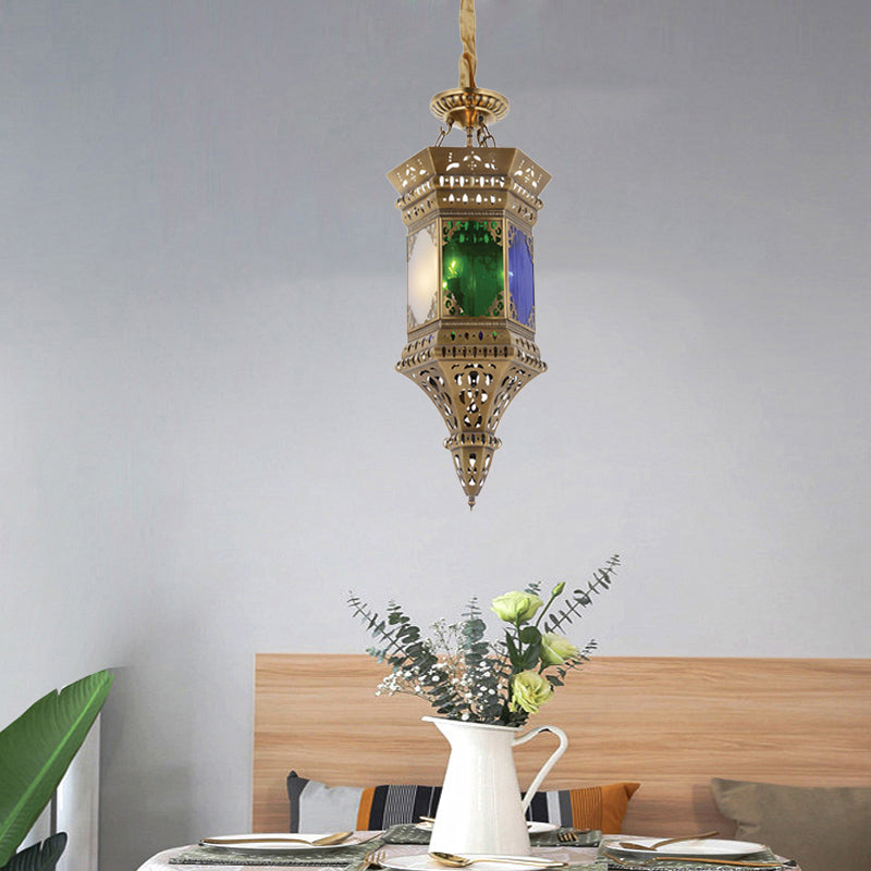 Lantern Bedroom Ceiling Chandelier Arab Metal 3 Heads Brass Suspended Pendant Light with Frosted Glass Shade Clearhalo 'Ceiling Lights' 'Chandeliers' Lighting' options 400389