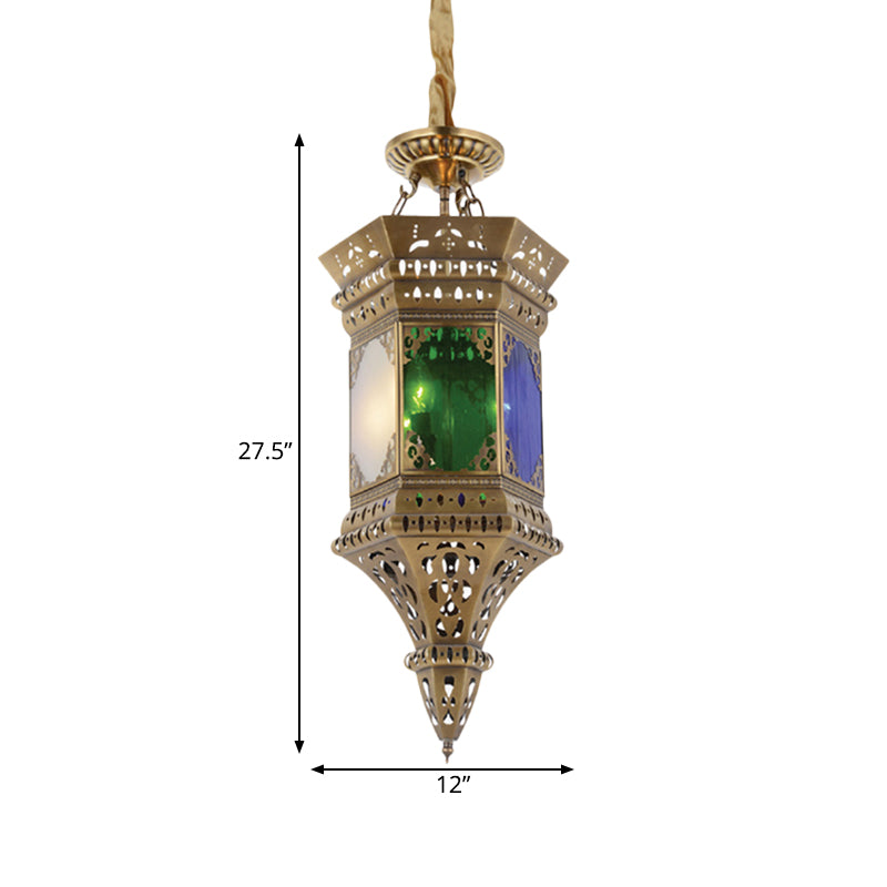 Lantern Bedroom Ceiling Chandelier Arab Metal 3 Heads Brass Suspended Pendant Light with Frosted Glass Shade Clearhalo 'Ceiling Lights' 'Chandeliers' Lighting' options 400391