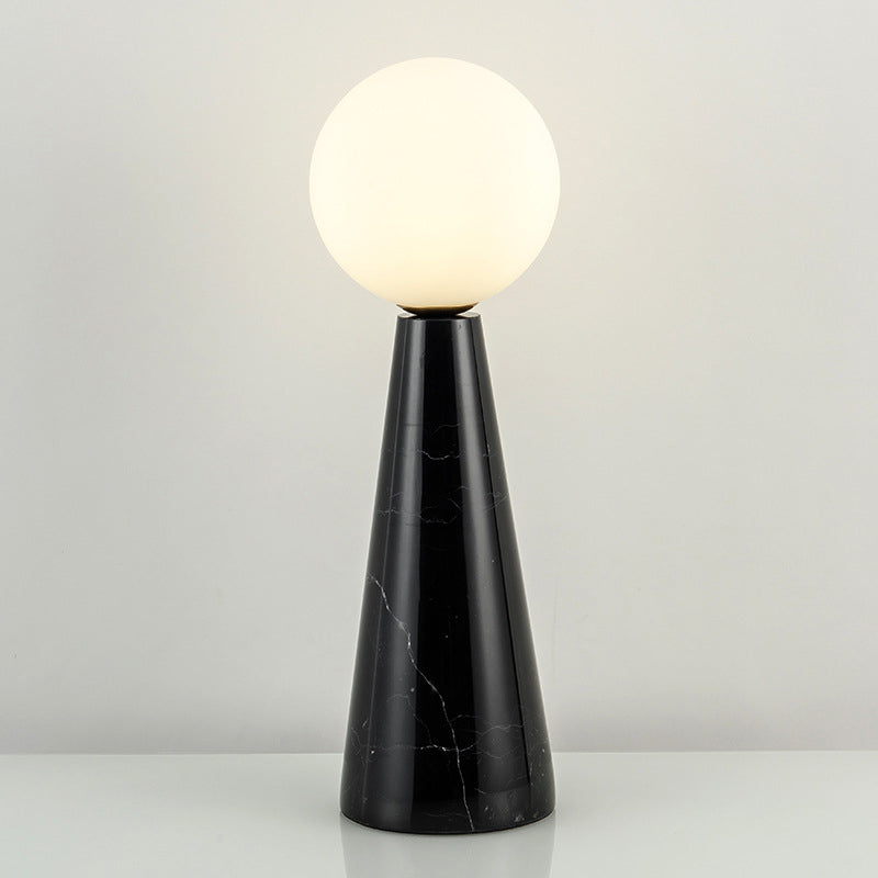 Milk Glass Ball Desk Light Modern 1 Bulb Table Lamp with Tapered Black/White Marble Base Clearhalo 'Lamps' 'Table Lamps' Lighting' 400423